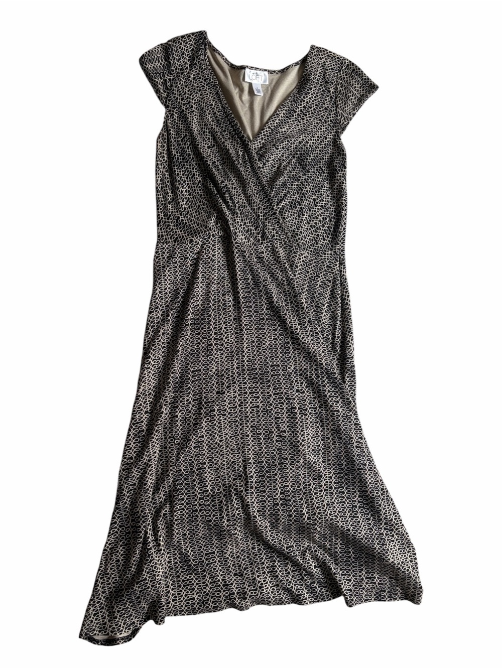 LOFT Black and Cream Loop-Print Faux-Wrap Dress - Picture 5 of 5